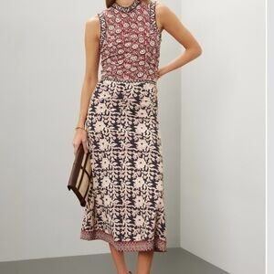 Sea New York Burgundy and Cream Patterned Dress